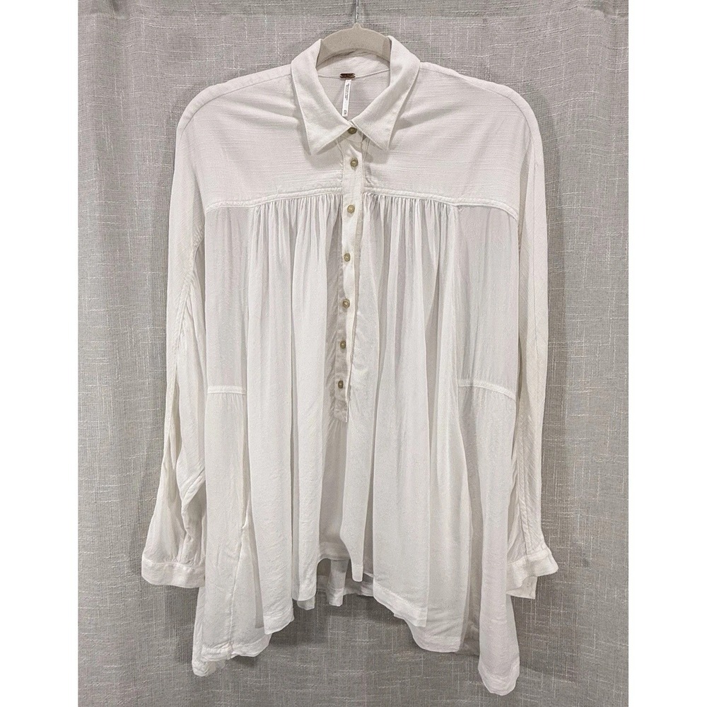 Free‎ People Women's XS Blouse White Oversized Blouse Boho Beach Lagenlook